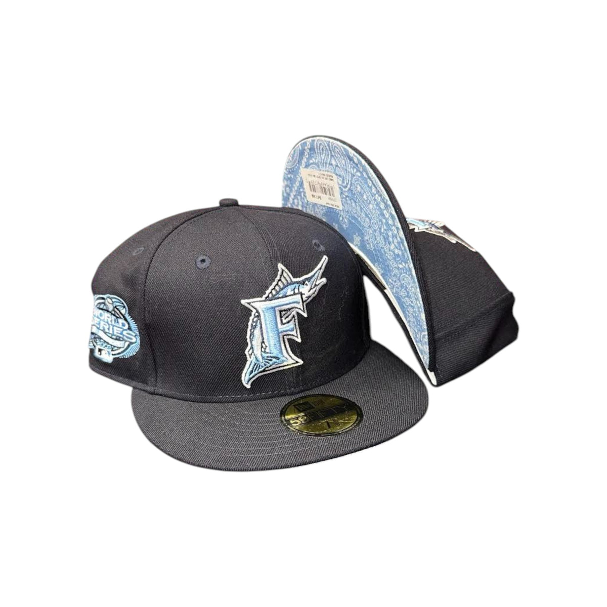 New Era Men MLB Blue Florida Marlins World Series 2003 59Fifty Fitted Hat Navy 'Sky Paisley Undervisor'
