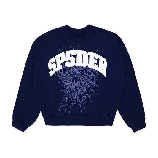 Sp5der Varsity Web Crewneck Navy